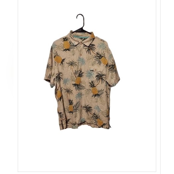 Tommy Bahama 100% Silk Camp Button Down Shirt Large Pineapple Hawaiian Tropical - Picture 2 of 9